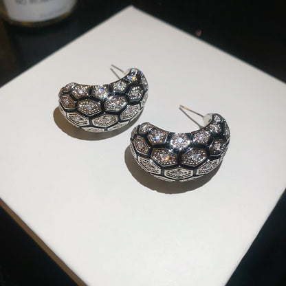 18k真金電鍍鋯石格紋耳釘中古vintage輕奢高級感耳環時尚小眾耳飾
