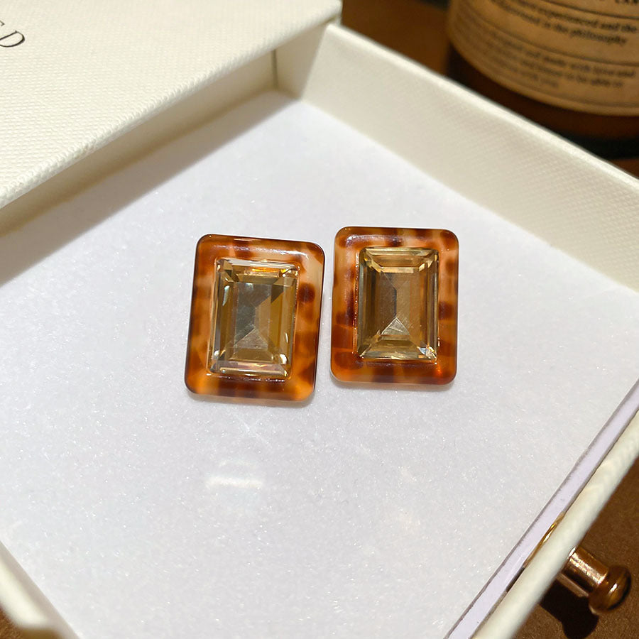 棕色豹紋菱形流蘇耳環