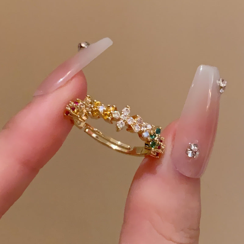 鋯石花朵可調式戒指－商品主圖｜https://igowo.tw/