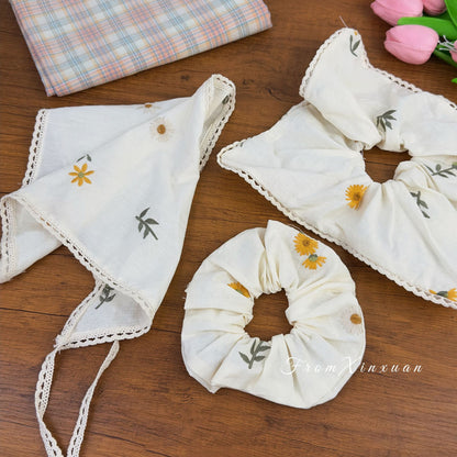 蕾絲雛菊刺繡髮圈－商品主圖｜https://igowo.tw/
