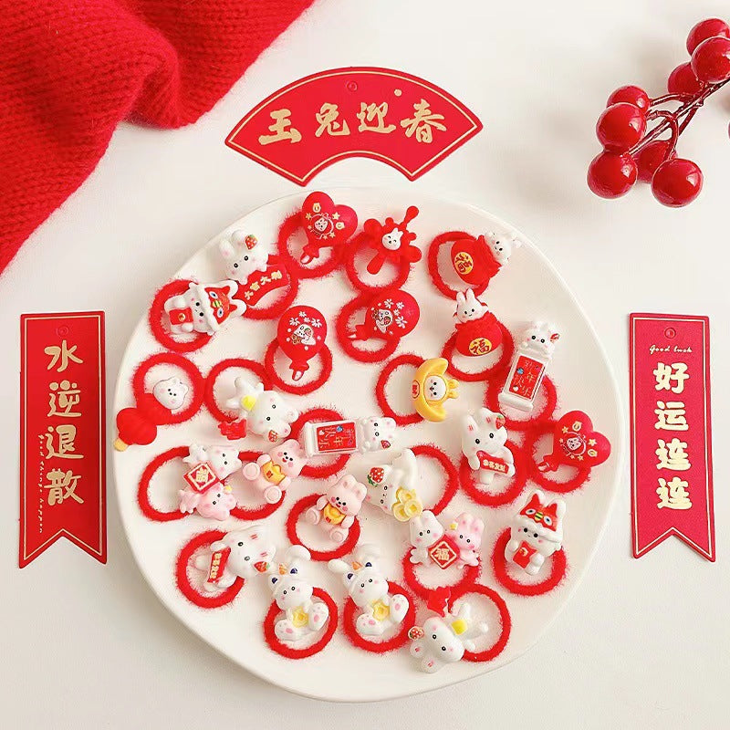 紅色兔子卡通髮圈－商品主圖｜https://igowo.tw/