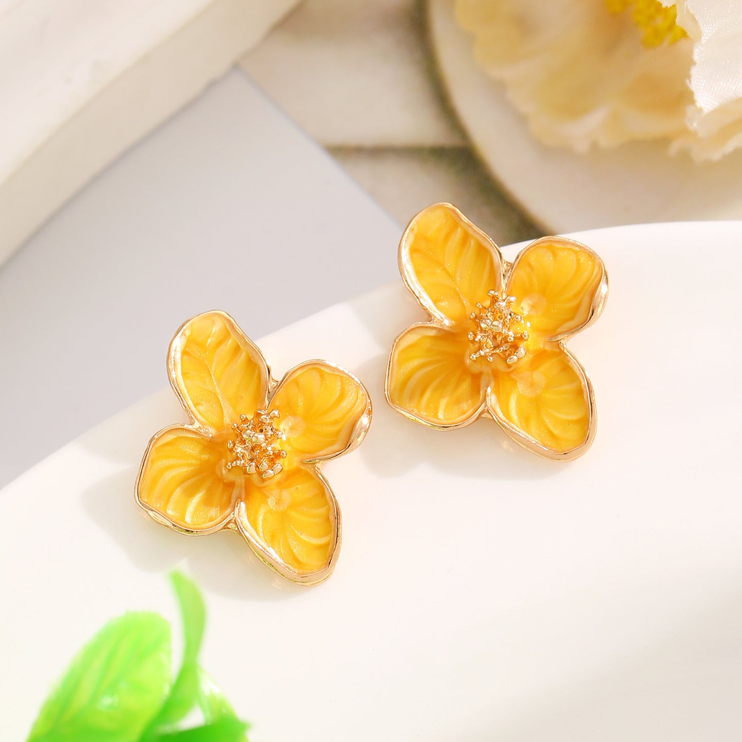 琺瑯金屬花朵立體耳釘