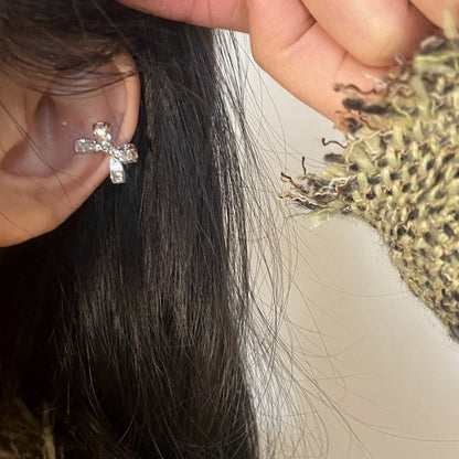 超閃鋯石蝴蝶結耳夾女無耳洞小眾高級感耳骨夾精致時尚氣質耳飾女