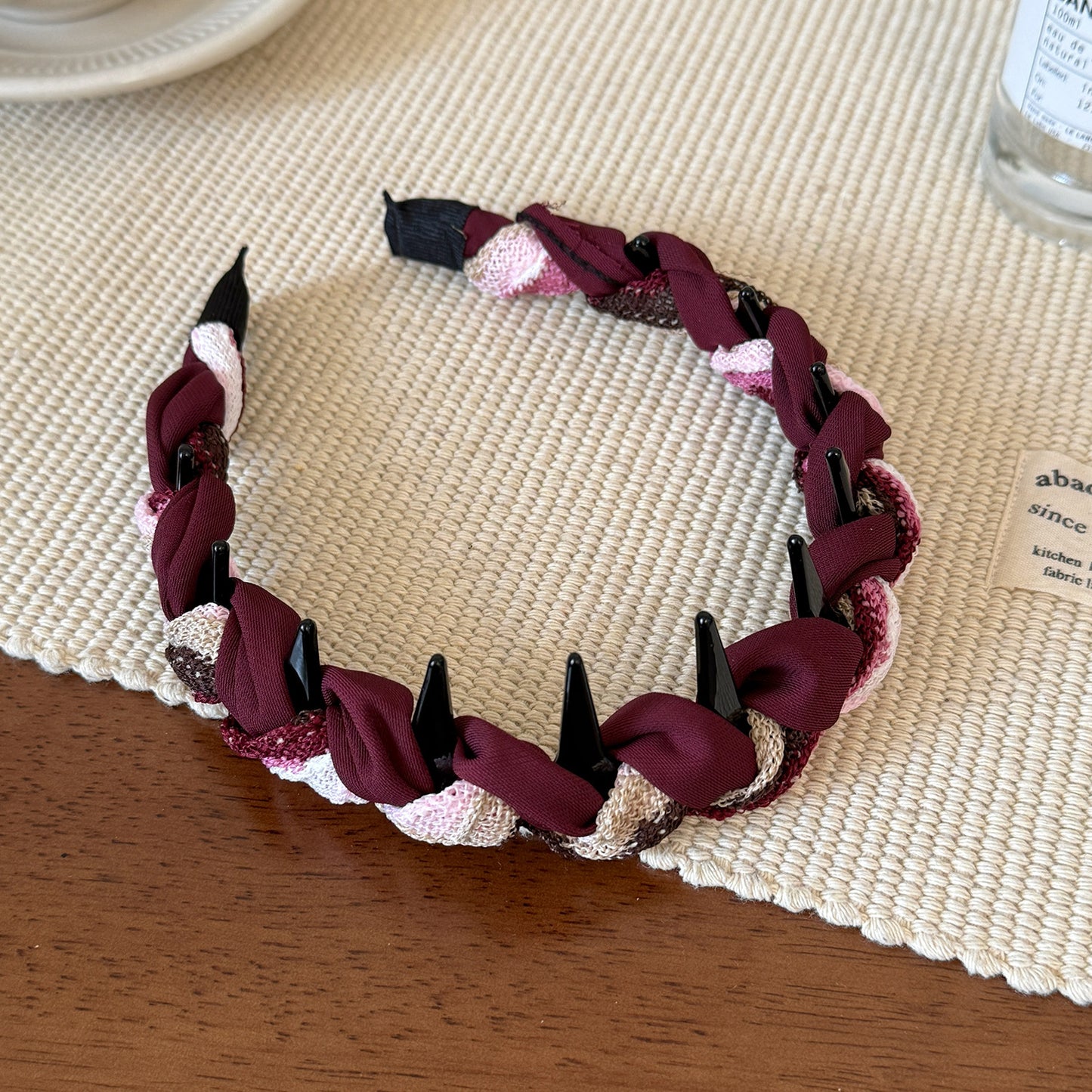 彩色波浪纏繞髮箍－紫咖色款細節｜https://igowo.tw/