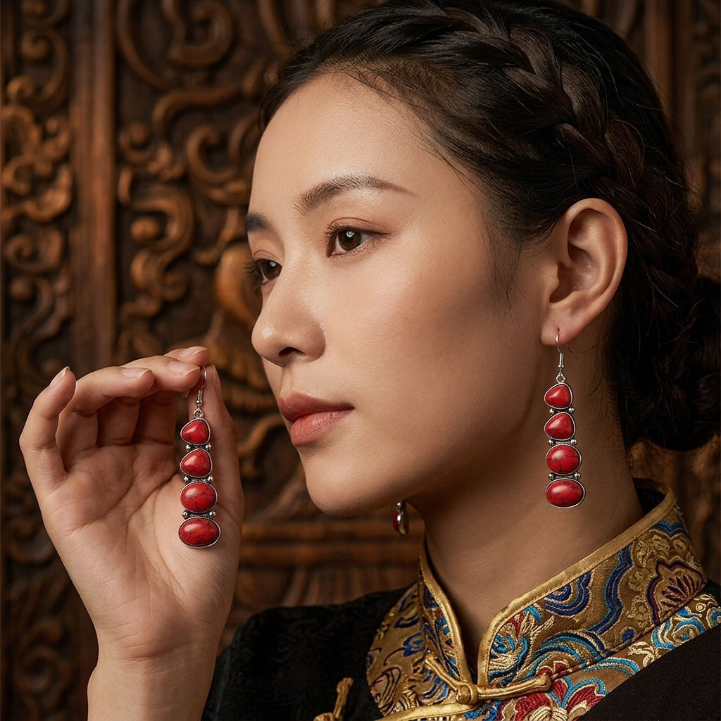 綠松石流蘇復古耳墜－6/綠色款細節｜https://igowo.tw/
