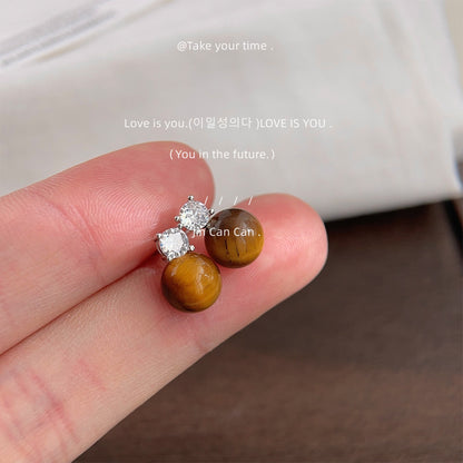 棕色虎眼石微鑲耳釘－商品主圖｜https://igowo.tw/