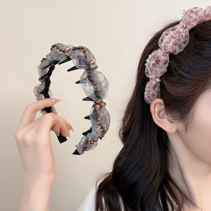 水晶網紗豹紋精雕髮箍－商品主圖｜https://igowo.tw/