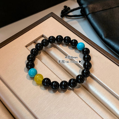 海藍寶瑪瑙幾何圓形串珠手鏈復古百搭氣質手串時尚小眾設計感手環