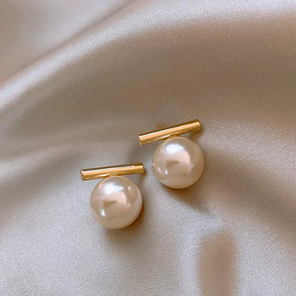 珍珠銀針一字小巧耳釘