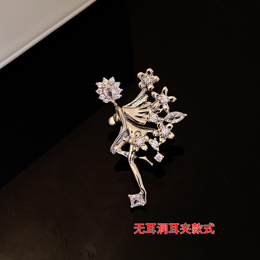 韓系鋯石花朵珍珠耳夾精致優雅個性時尚耳骨夾輕奢小眾無耳洞耳飾