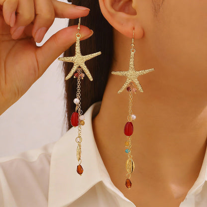 珍珠海星貝殼流蘇耳環