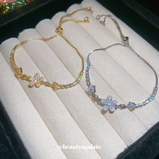 超閃鋯石花朵抽拉式手鏈法式宮廷風百搭手環精致輕奢高級感手飾女