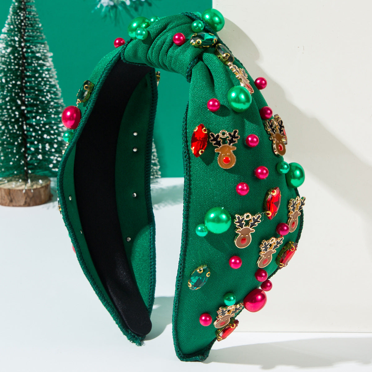 珍珠小鹿扭結鑲鑽髮箍