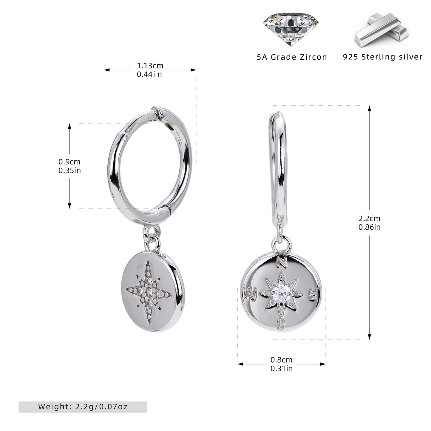 S925 新品外貿耳飾八芒星鑲鋯石耳扣星空元素精致氣質時尚飾品