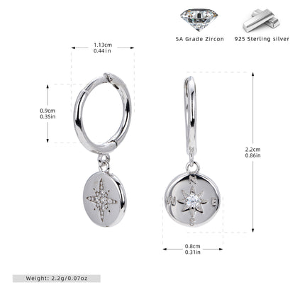 S925 新品外貿耳飾八芒星鑲鋯石耳扣星空元素精致氣質時尚飾品