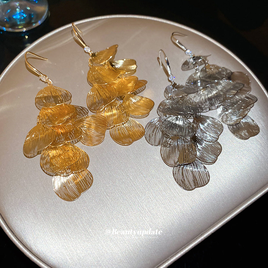 歐美鏤空花瓣流蘇金屬耳環輕奢高級感耳鉤復古時尚耳飾設計感小眾