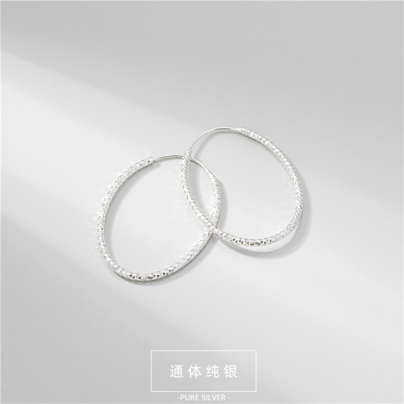 S925波光粼粼車花閃亮波紋橢圓耳圈INS歐美風個性耳環耳飾品
