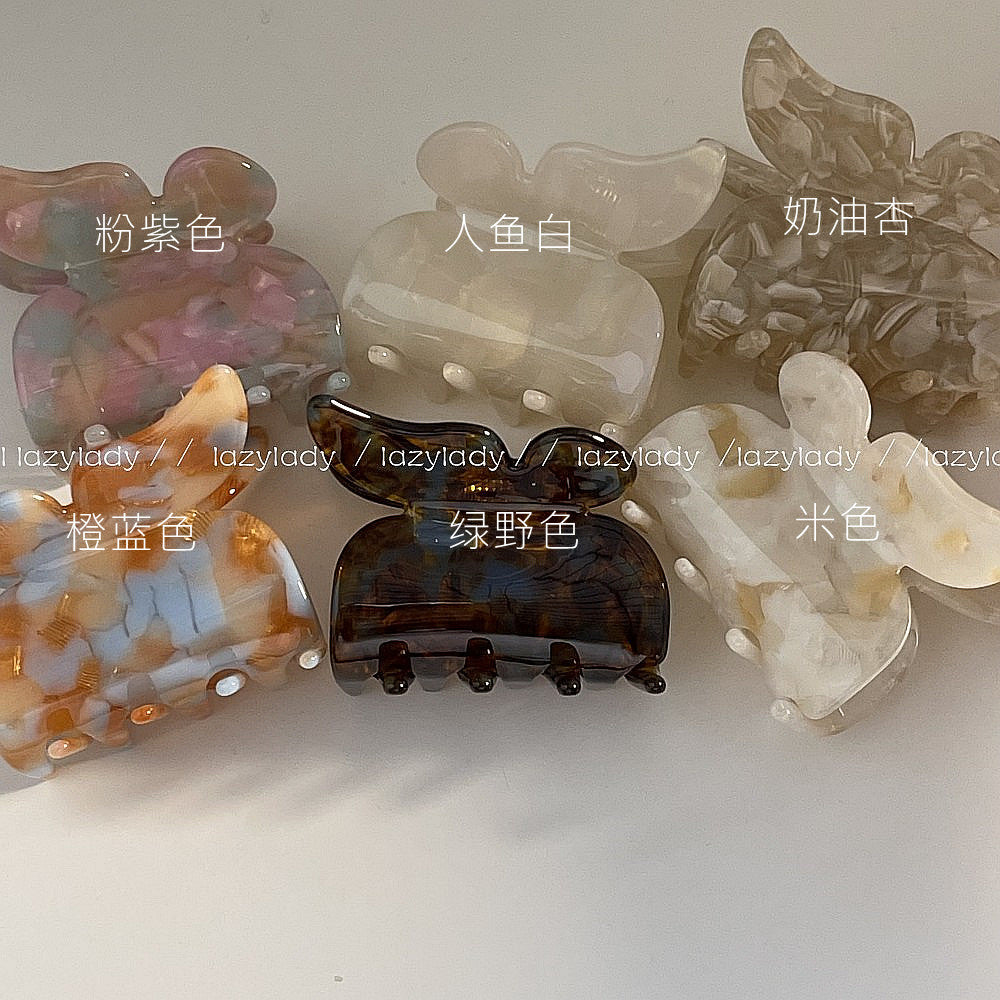 醋酸板材蝴蝶結鯊魚夾－奶油杏款細節｜https://igowo.tw/