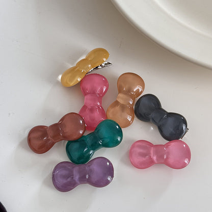透明蝴蝶結髮圈－糖果結皮筋-霧藍款細節｜https://igowo.tw/