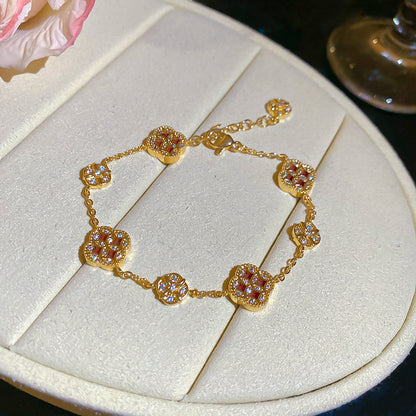 超閃鋯石圓形花朵手鏈精致甜美風百搭手串輕奢高級感時尚絕美手飾