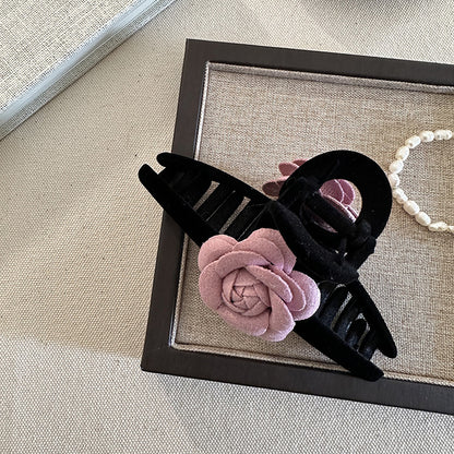 粉色山茶花髮夾－香檳大號抓夾款細節｜https://igowo.tw/