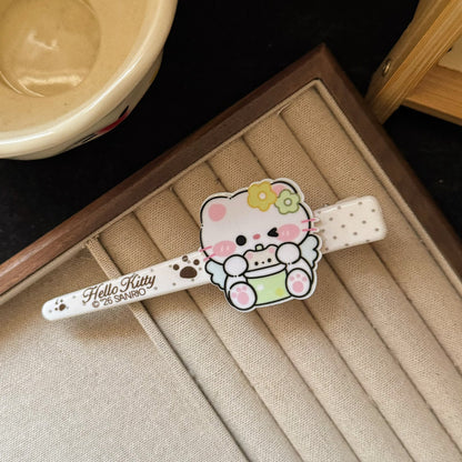綠色貓咪水果髮夾－草貓咪大號髮夾款細節2｜https://igowo.tw/