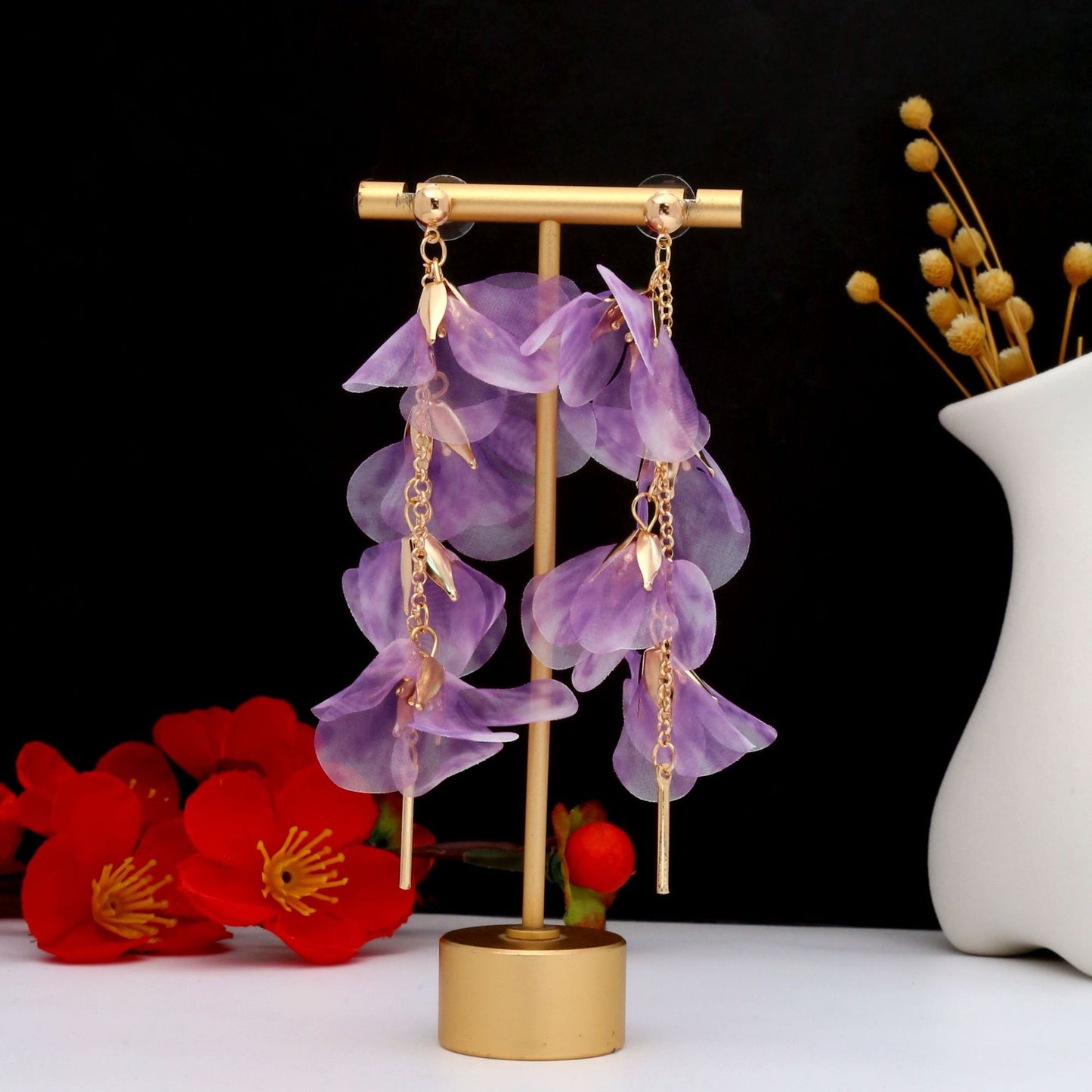 粉色珍珠花朵流蘇耳環－細節特寫17｜https://igowo.tw/