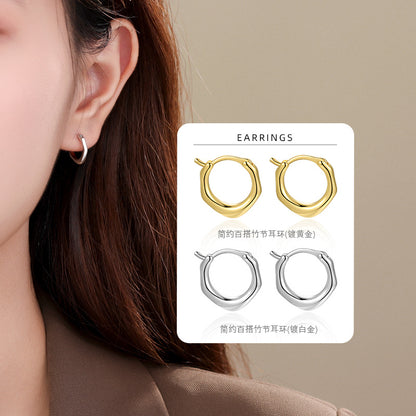 S925 潺流耳環女簡約時尚小眾輕奢高級感養耳洞素圈耳圈耳扣