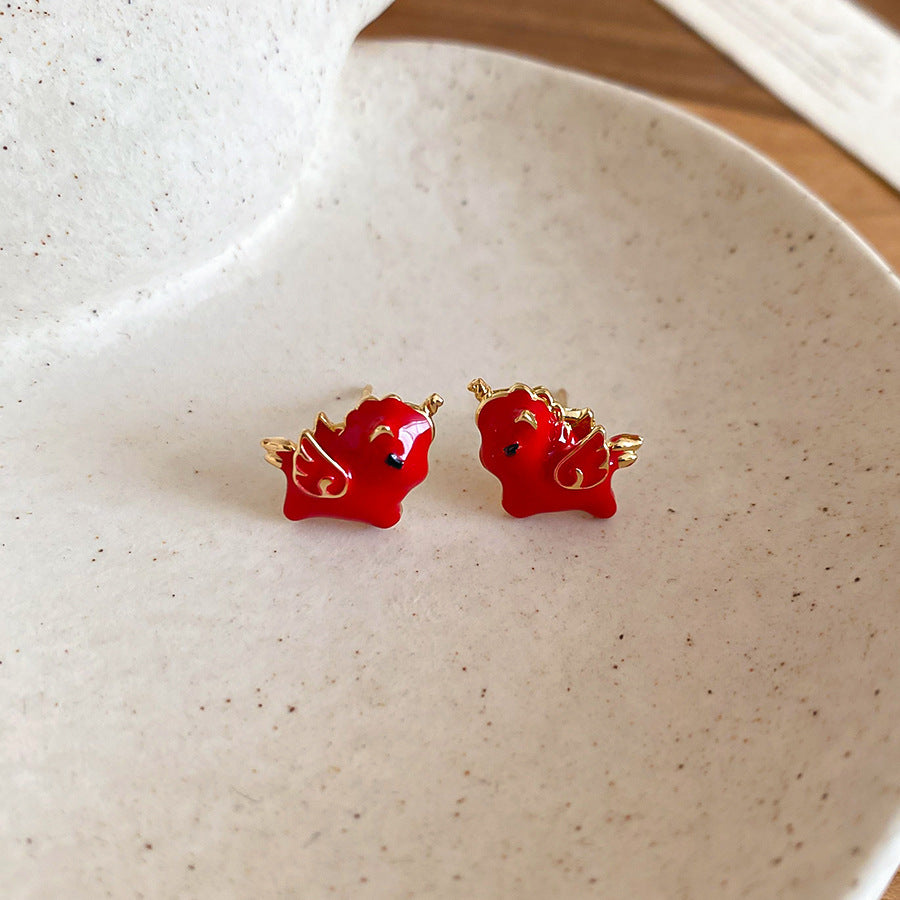 紅色琺瑯方形復古耳環－細節特寫5｜https://igowo.tw/
