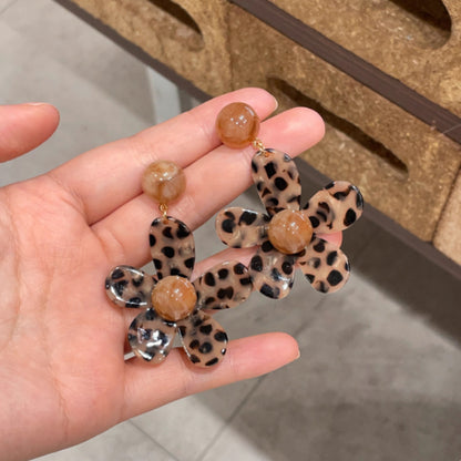 美拉德銀針豹紋流蘇耳釘時尚百搭復古港風耳環輕奢高級感小眾耳飾