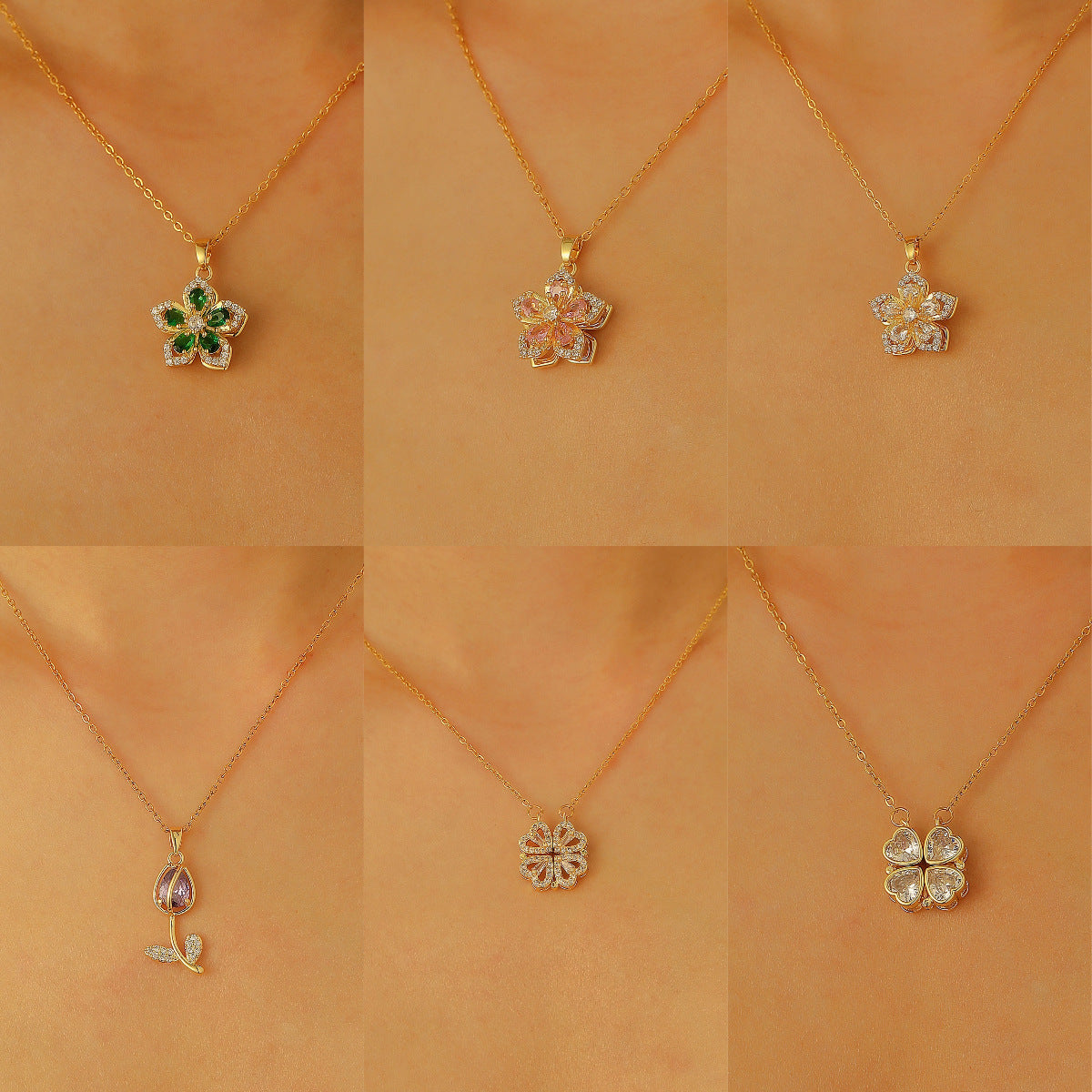 鋯石扭紋花朵項鍊－商品主圖｜https://igowo.tw/