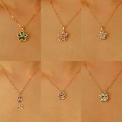 鋯石扭紋花朵項鍊－商品主圖｜https://igowo.tw/