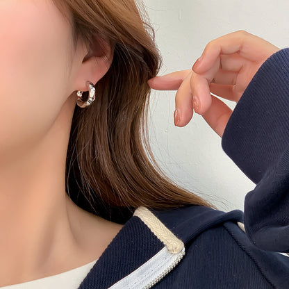 真金電鍍褶皺圓圈耳扣個性設計金屬風耳環時尚輕奢氣質耳飾女