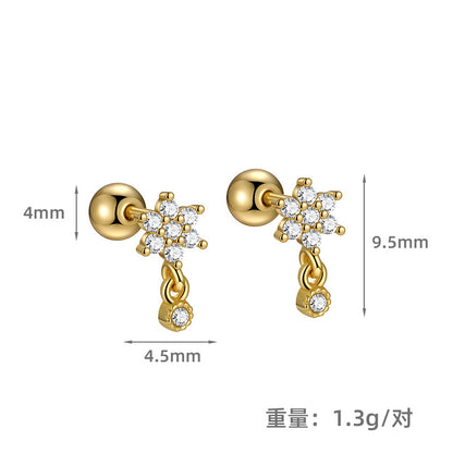 S925 鑲鋯石雪花流蘇耳釘女時尚歐美外貿高級感養耳洞耳飾