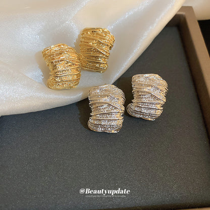 銀針金屬褶皺弧面耳環冷淡風個性設計感耳釘小眾簡約百搭耳飾批發