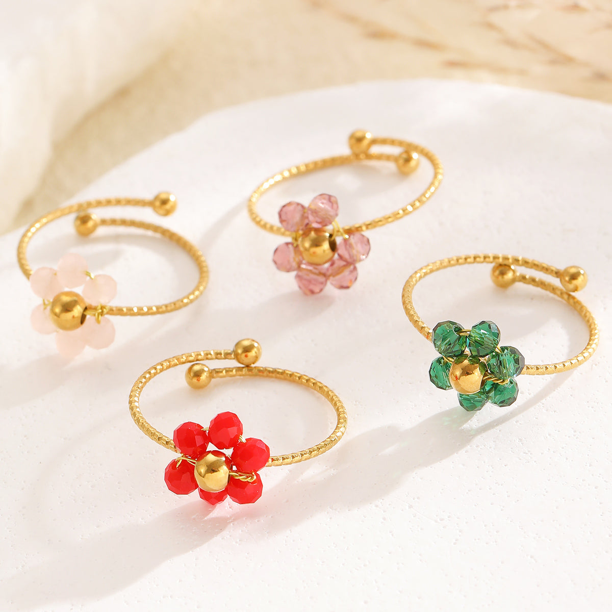 串珠花朵可調式戒指－商品主圖｜https://igowo.tw/
