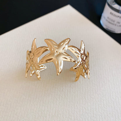 歐美氣質金屬褶皺海星開口臂環手鐲套裝小眾設計感度假風手飾女款