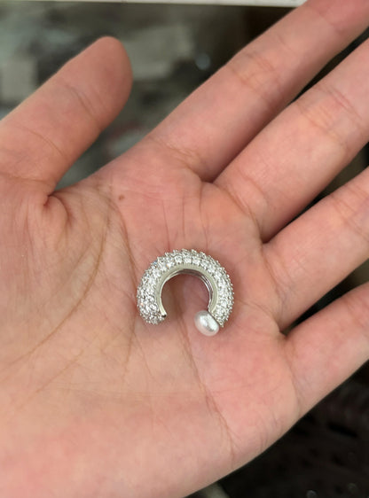 冷淡風鋯石珍珠圓形耳夾女無耳洞精致時髦氣質耳骨夾輕奢小眾耳飾
