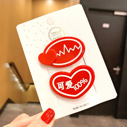 紅色愛心髮夾二件組－小熊愛心2件套款細節2｜https://igowo.tw/