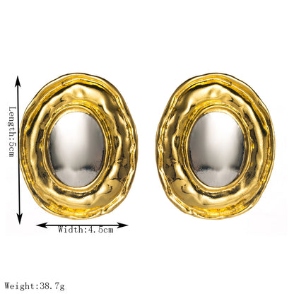 金屬橢圓誇張耳環－銀金款實拍｜https://igowo.tw/