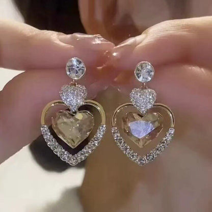 金色鑲鉆愛心耳環女氣質百搭耳釘小眾輕奢高級感耳飾2026新款耳墜