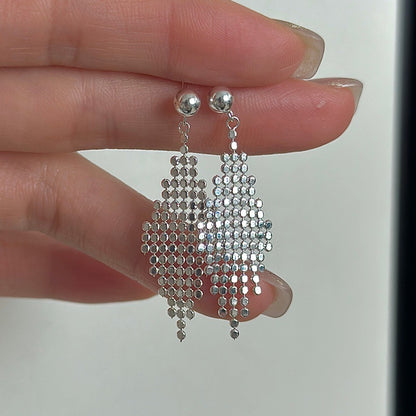 S925純銀韓版小眾設計感復古流蘇扁珠耳環韓國風個性耳飾品