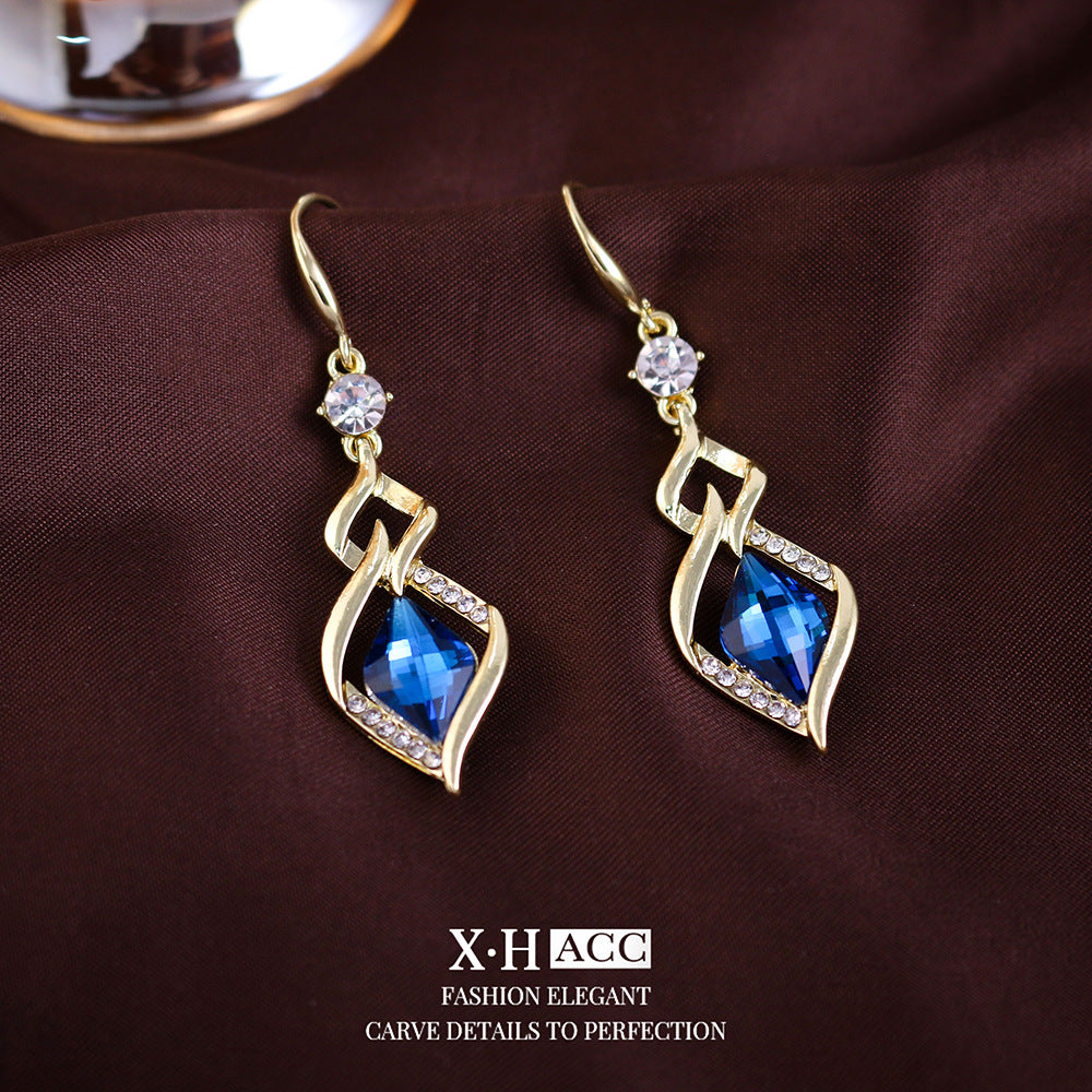 藍色菱形鑲鑽耳鉤－商品主圖｜https://igowo.tw/
