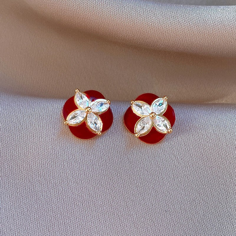 銀針安可拉紅色圓形愛心耳環港風復古耳圈耳釘小眾輕奢高級感耳飾