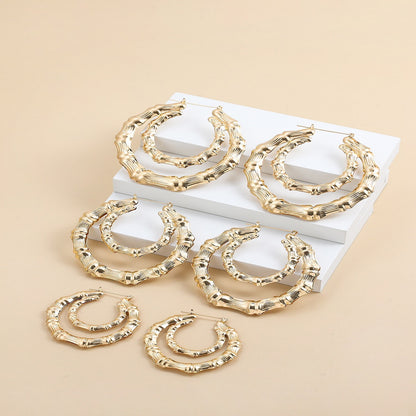 金色竹節圓圈復古耳環－商品主圖｜https://igowo.tw/