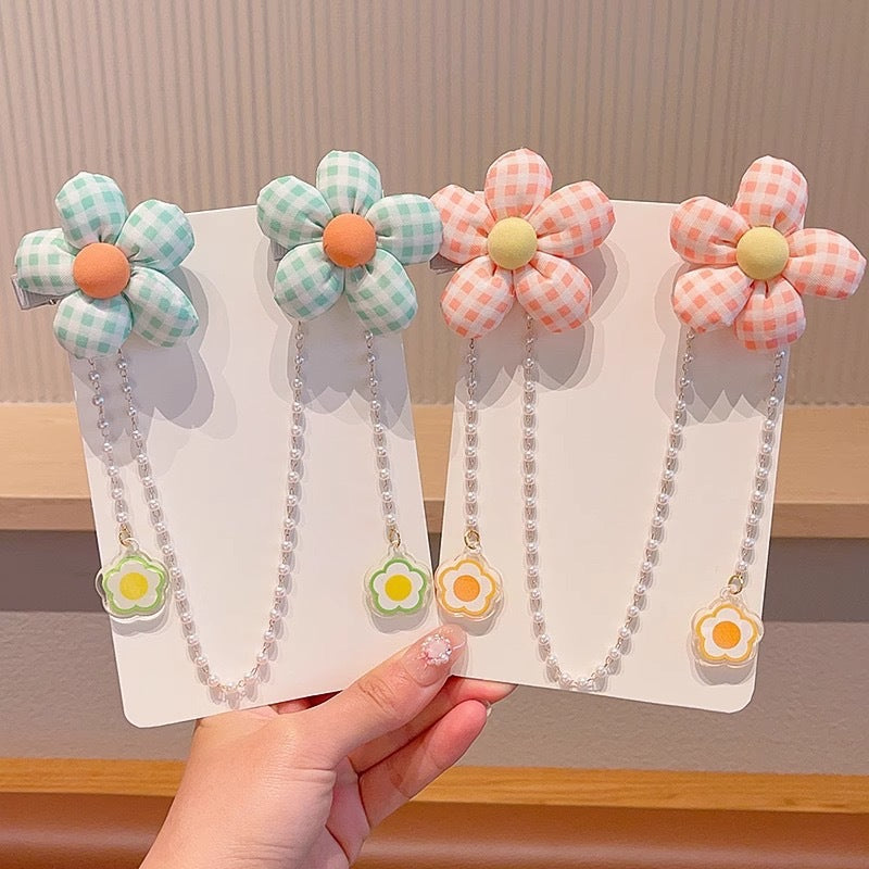 繽紛布面花朵流蘇髮夾－商品主圖｜https://igowo.tw/