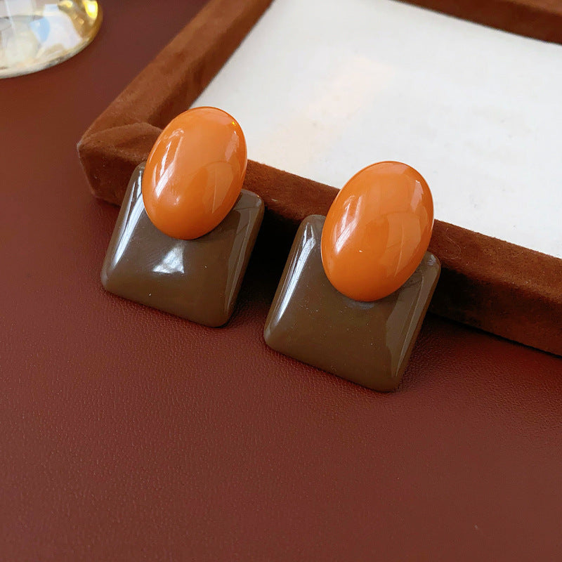 棕色銀針幾何復古耳環－細節特寫17｜https://igowo.tw/