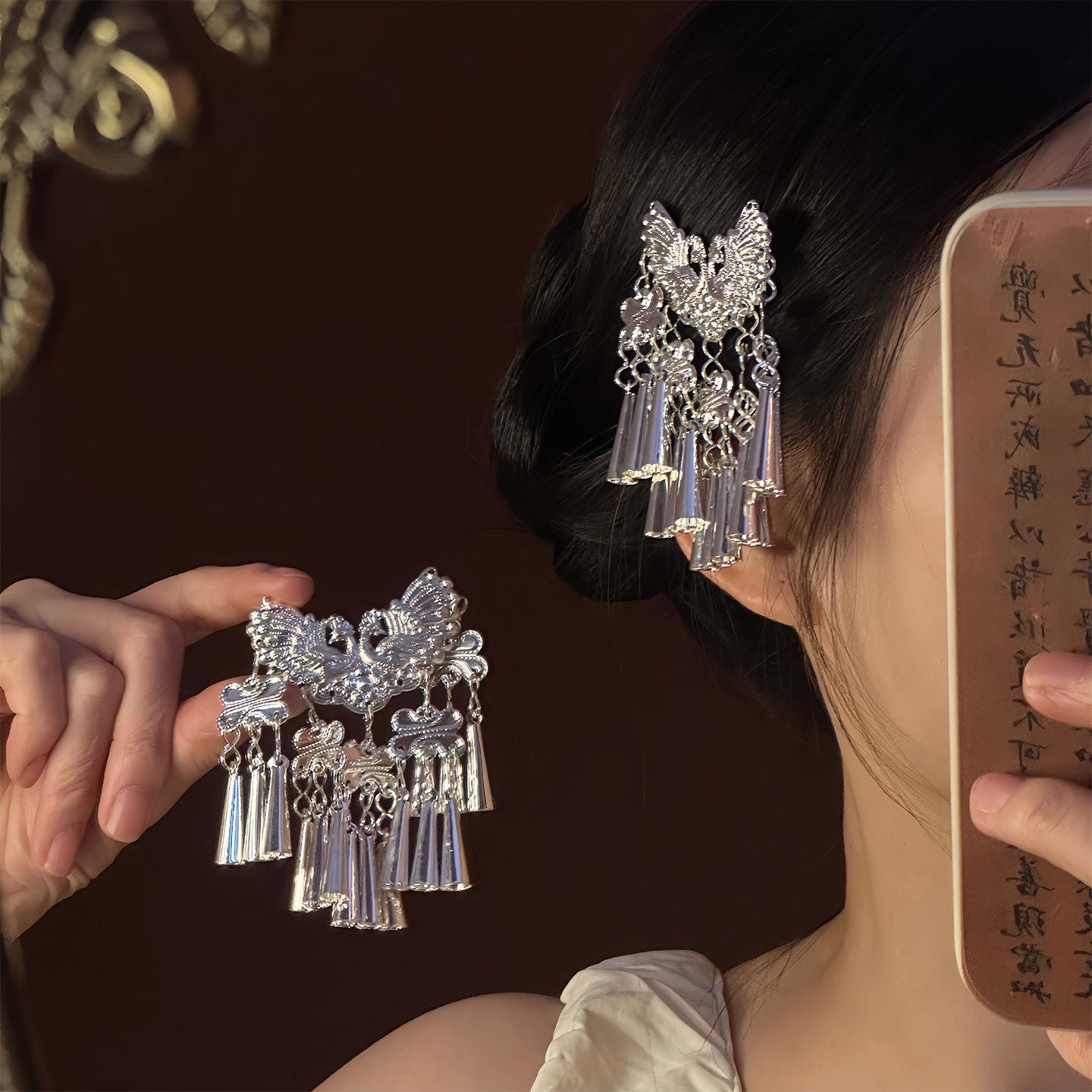 余音裊裊~民族風復古銀色流蘇夾子發夾側邊夾藏族苗疆發飾高級感
