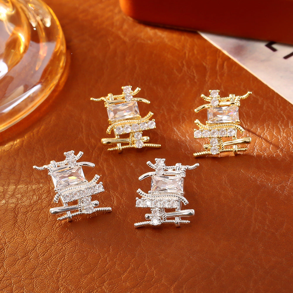 金色鋯石銀針耳釘－商品主圖｜https://igowo.tw/