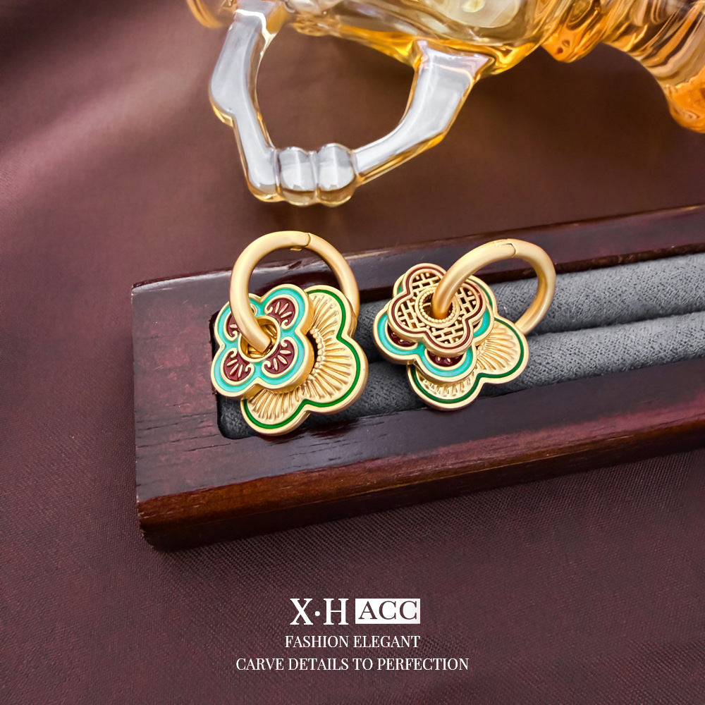 彩色琺瑯花朵復古耳扣－商品主圖｜https://igowo.tw/